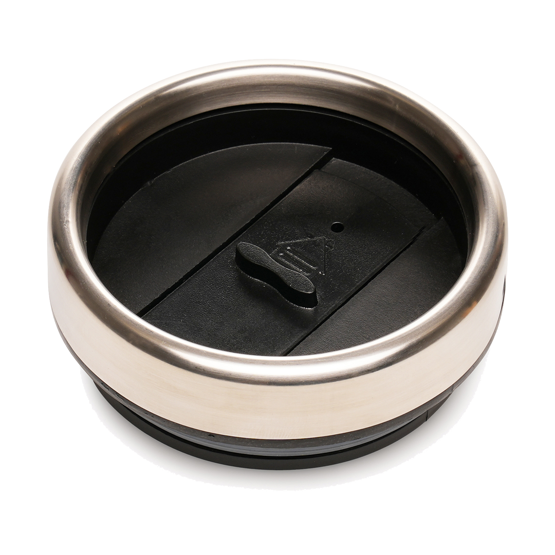 Black and silver lid on a white background