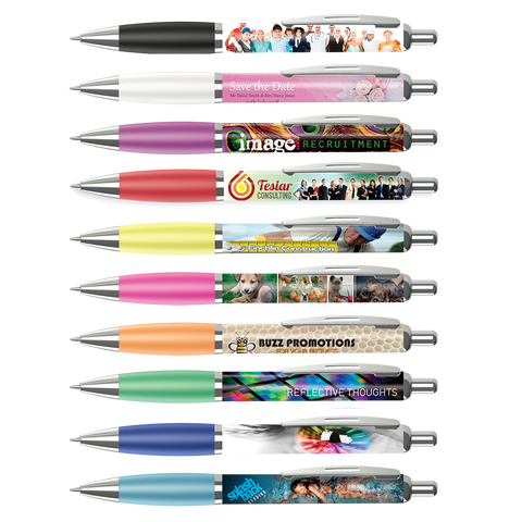 Low cost promotional pens - 360° Wrap Curvy Pens  - PG Promotional Items