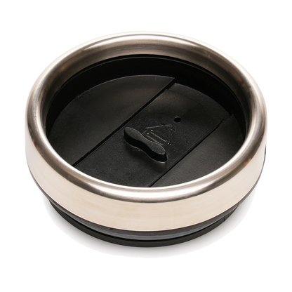 Black and silver lid on a white background