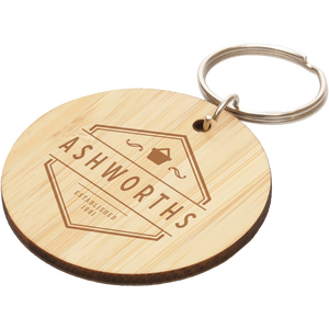 Branded bamboo keyrings for business logo UK, PG Promotional Items