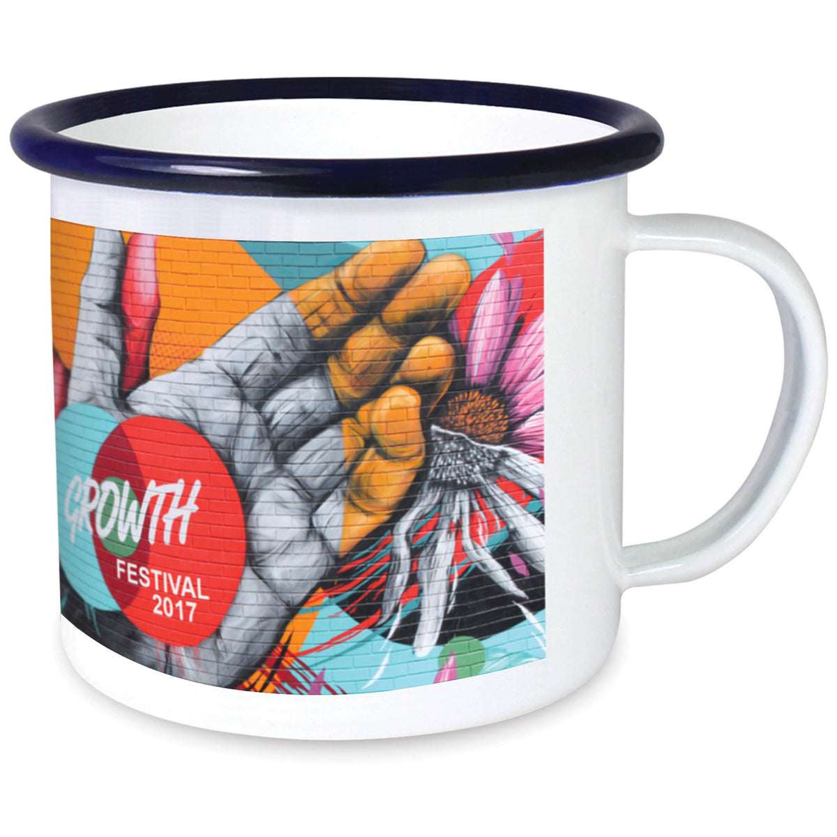 Branded 10oz Enamel Mugs - White - Full colour