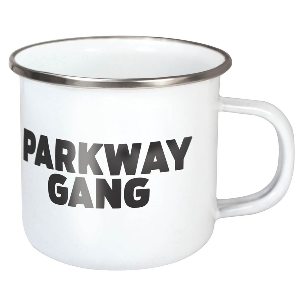 Branded 10oz Enamel Mugs - White - Steel Rims - PG Promotional Iems