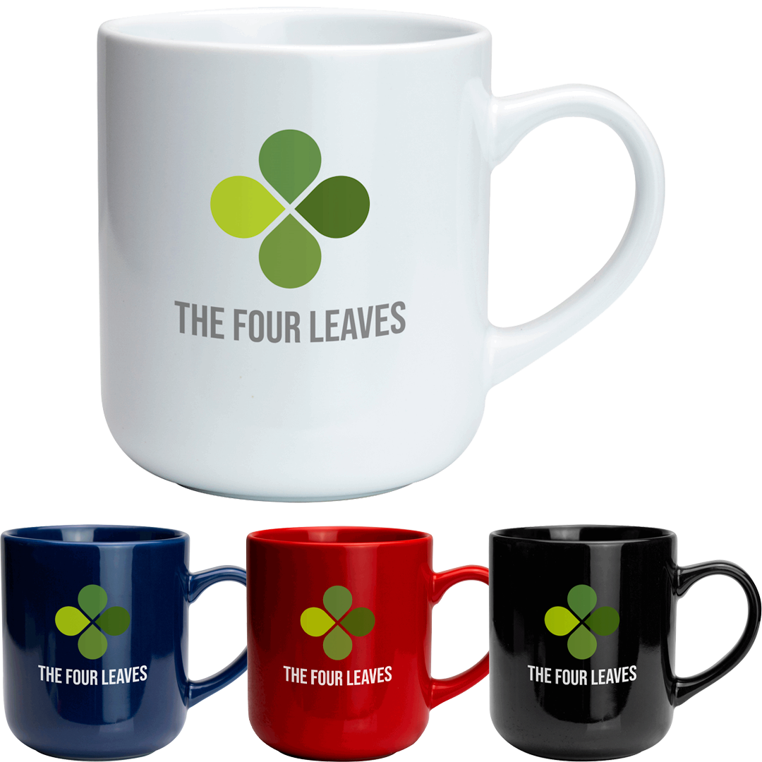 White mugs for branding with logo, Blue brand able mugs, printed mugs cheap and professional