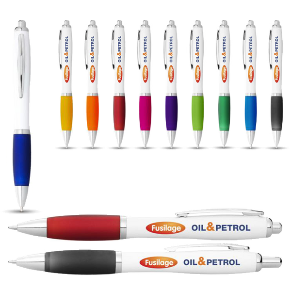 Curvy Nash Ballpens - White Barrel - Unprinted Sample