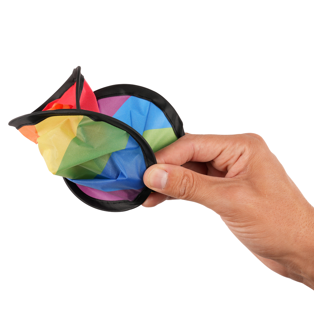branded pride items outdoor, frisbee with pride flag
