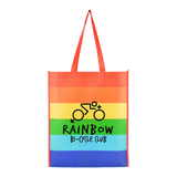 printed shoppers with pride design, pride based shopping bags branded with logo