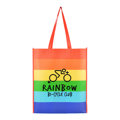 printed shoppers with pride design, pride based shopping bags branded with logo
