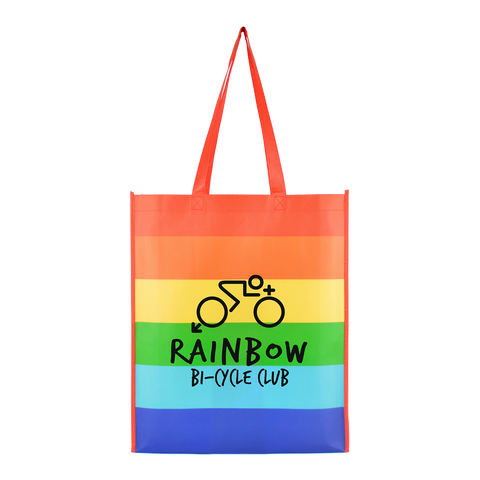 printed shoppers with pride design, pride based shopping bags branded with logo
