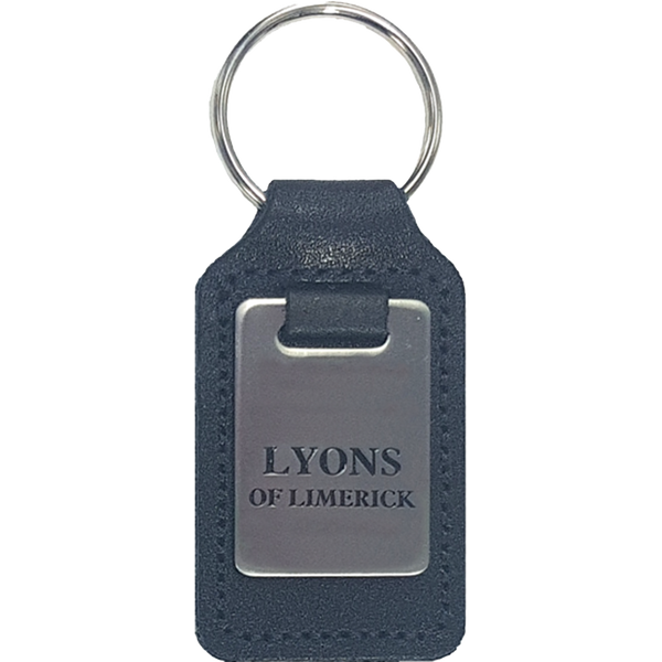 Square Shaped Real Leather Keyfob with Steel Medallion