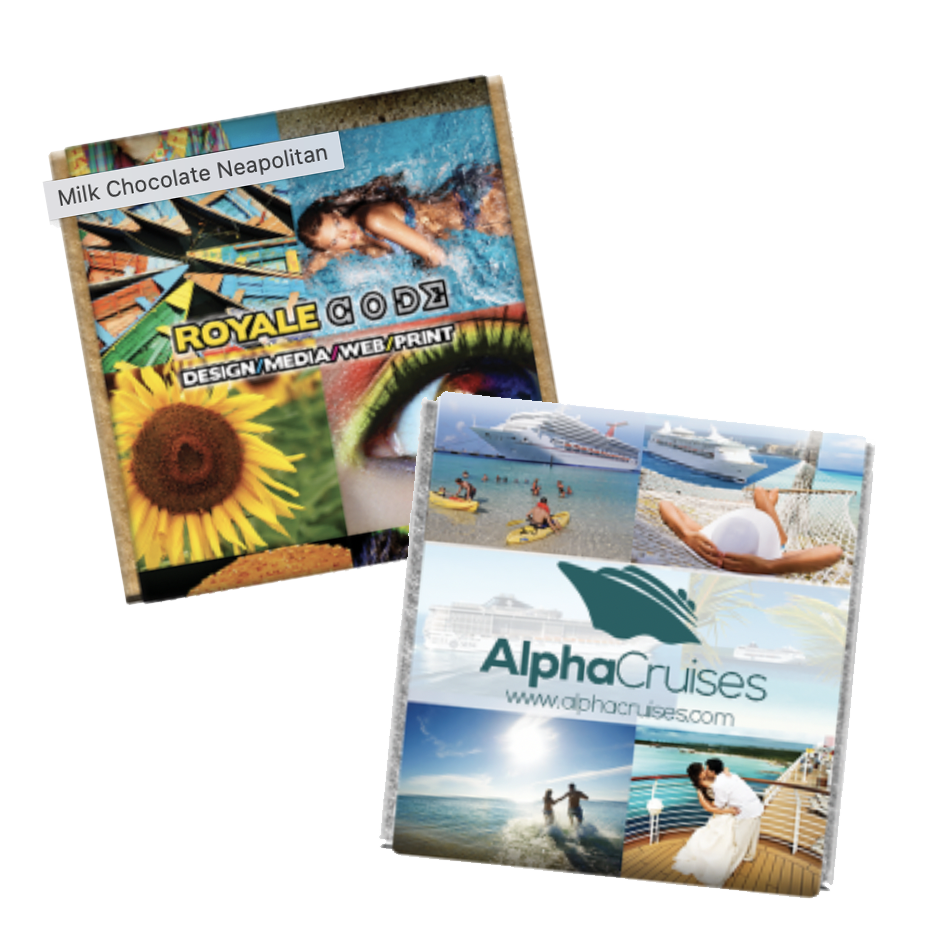 Printed Neapolitan Chocolates, branded chocolates