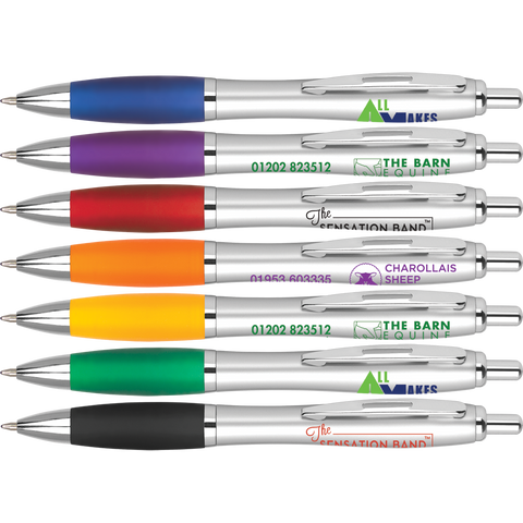  - Promotional Curvy Pens - Silver - Unprinted sample  - PG Promotional Items