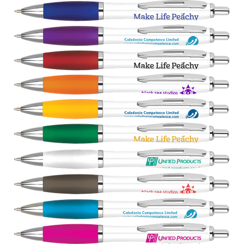 Low cost promotional pens - Promotional Curvy Pens - White  - PG Promotional Items