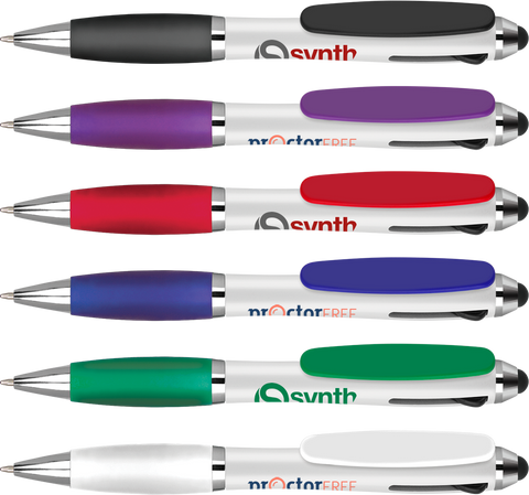  - Curvy Tricolour Stylus Pens - Unprinted sample  - PG Promotional Items