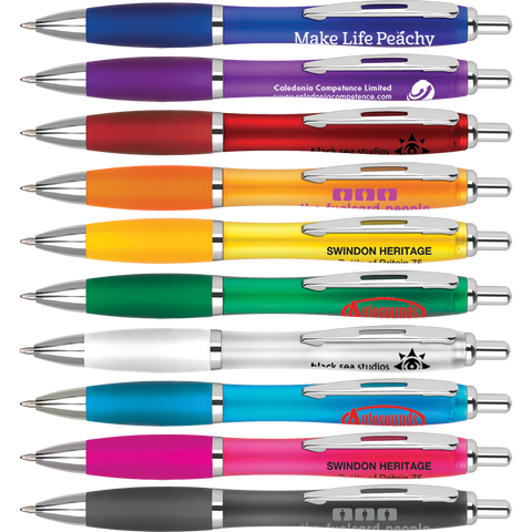 Low cost promotional pens - Frosted Curvy Pens - 4 Day Express  - PG Promotional Items