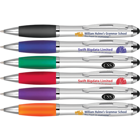 Multifunction Pens - Curvy Stylus Pens - Silver  - PG Promotional Items