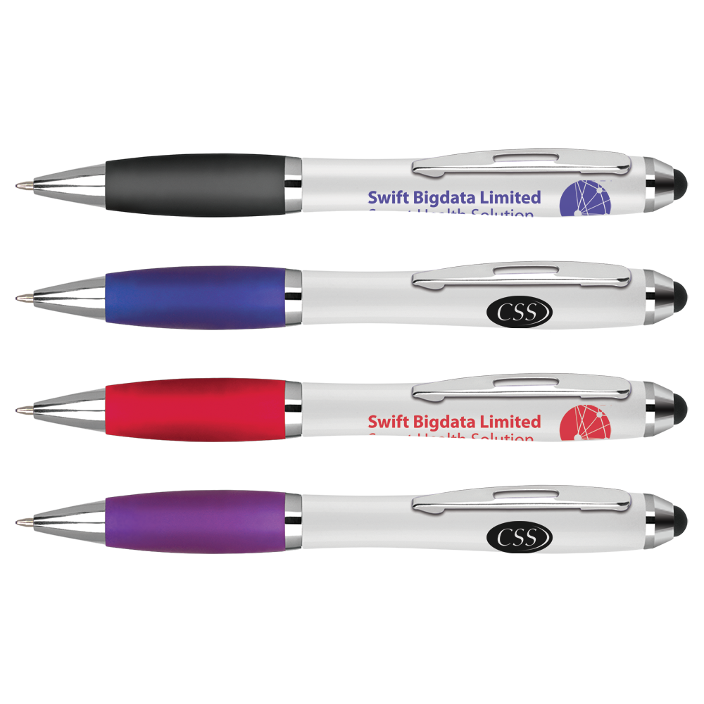 Multifunction Pens - Curvy Stylus Pens - White  - PG Promotional Items