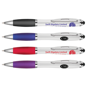 Multifunction Pens - Curvy Stylus Pens - White  - PG Promotional Items