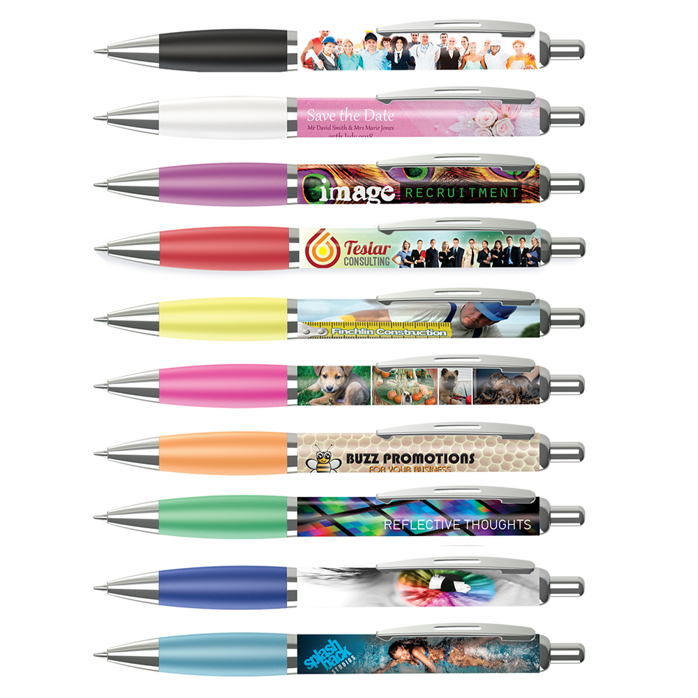 Low cost promotional pens - 360° Wrap Curvy Pens  - PG Promotional Items